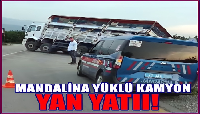 ERZİN’DE MANDALİNA YÜKLÜ KAMYON YAN YATTI!